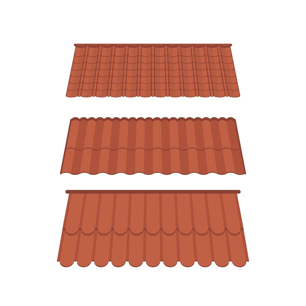 ensemble de toits pour la conception de chalets d'été. toit de tuiles brunes isolé sur fond blanc. illustration vectorielle. vecteur