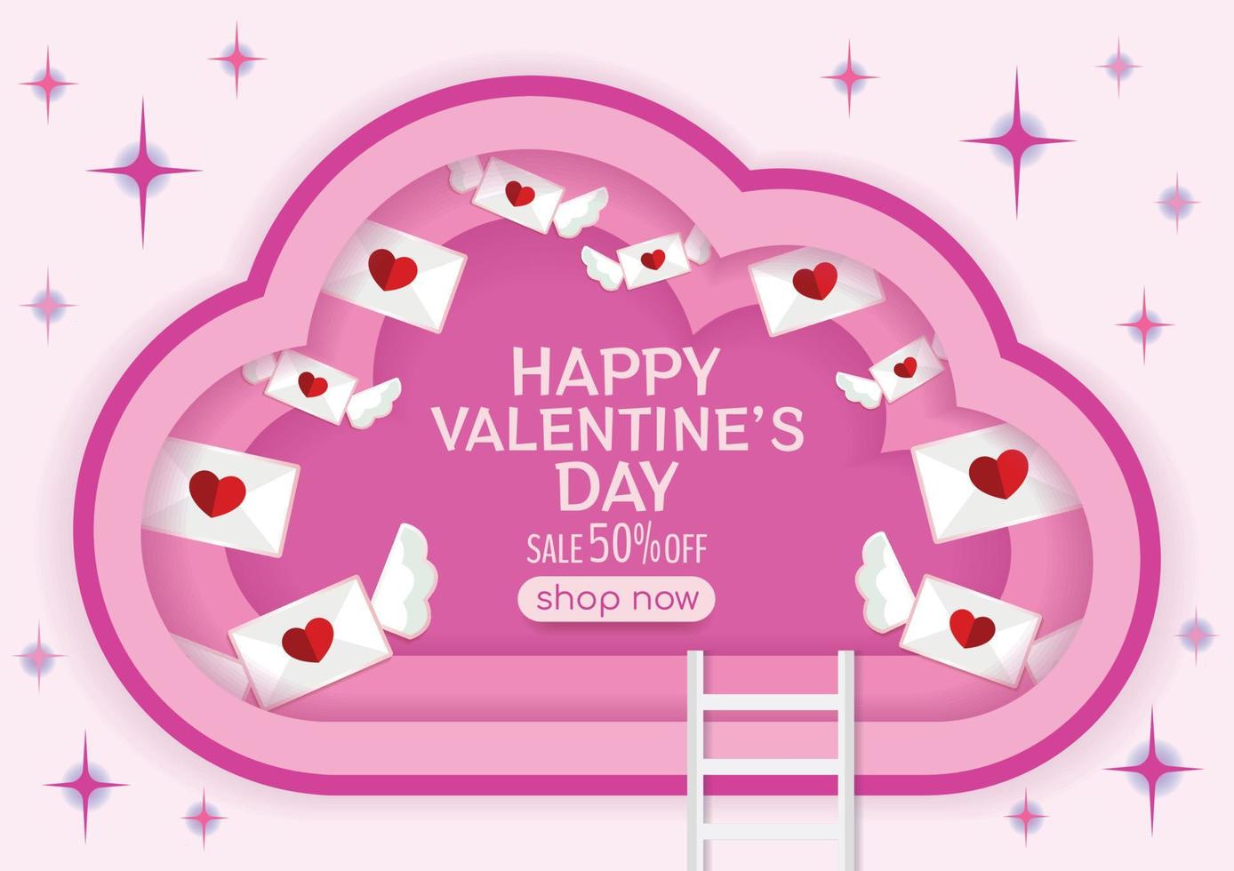 nuage rose et coeurs happy valentines day wallpaper vector