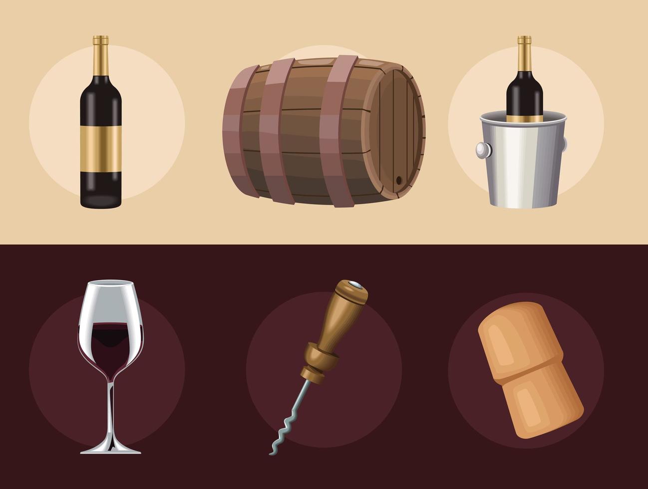 six délicieuses icônes de vin vecteur