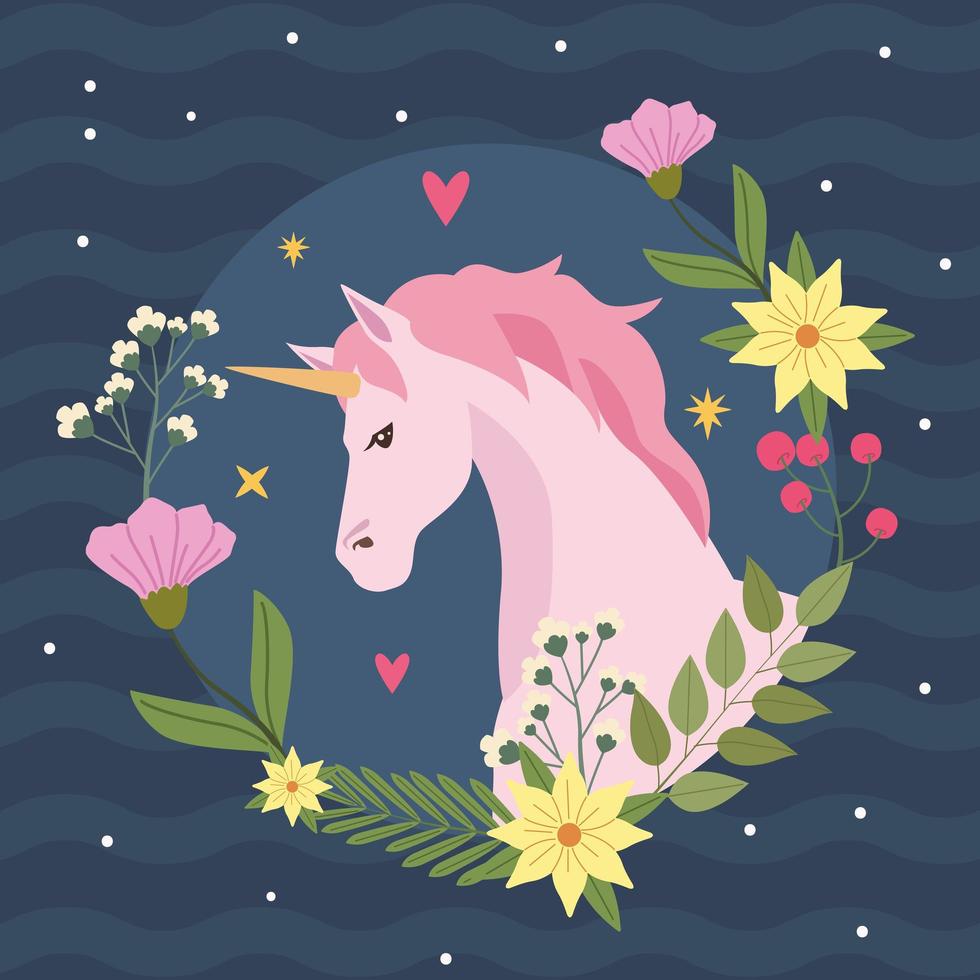 licorne avec des fleurs vecteur