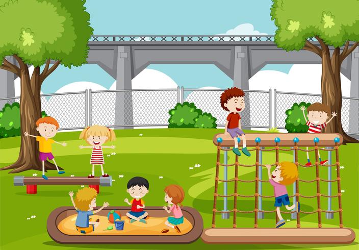 Enfants jouant au parc vecteur