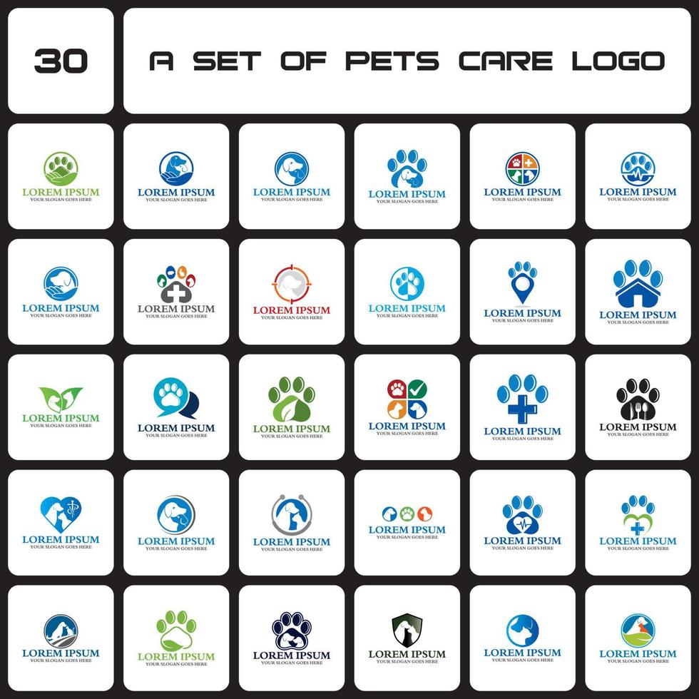 un ensemble de logos de soins pour animaux de compagnie, un ensemble de logos vétérinaires vecteur