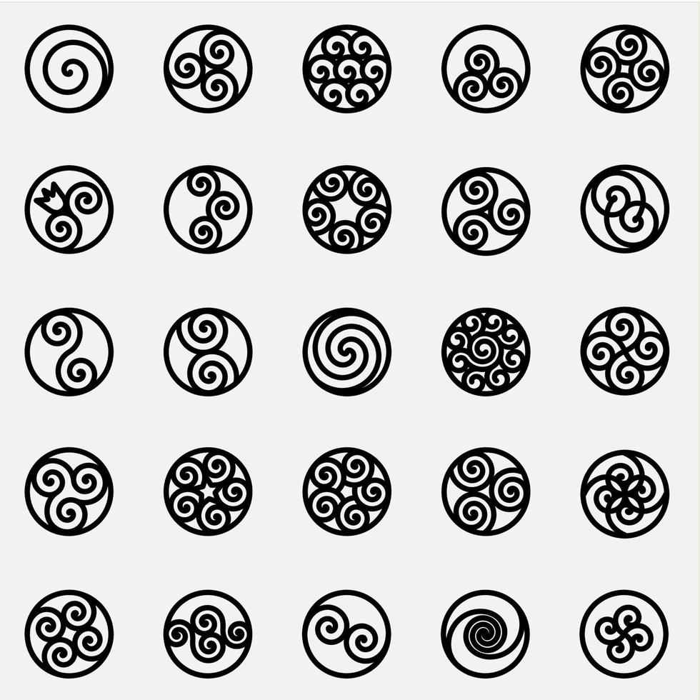 ensemble de conception de vecteur icône spirale noire