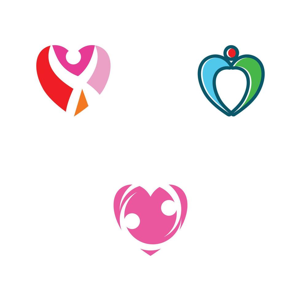 ensemble de concept de logo de soins de foyer d'amour, modèle de logo de personnes d'amour, vecteur de modèle de logo de charité