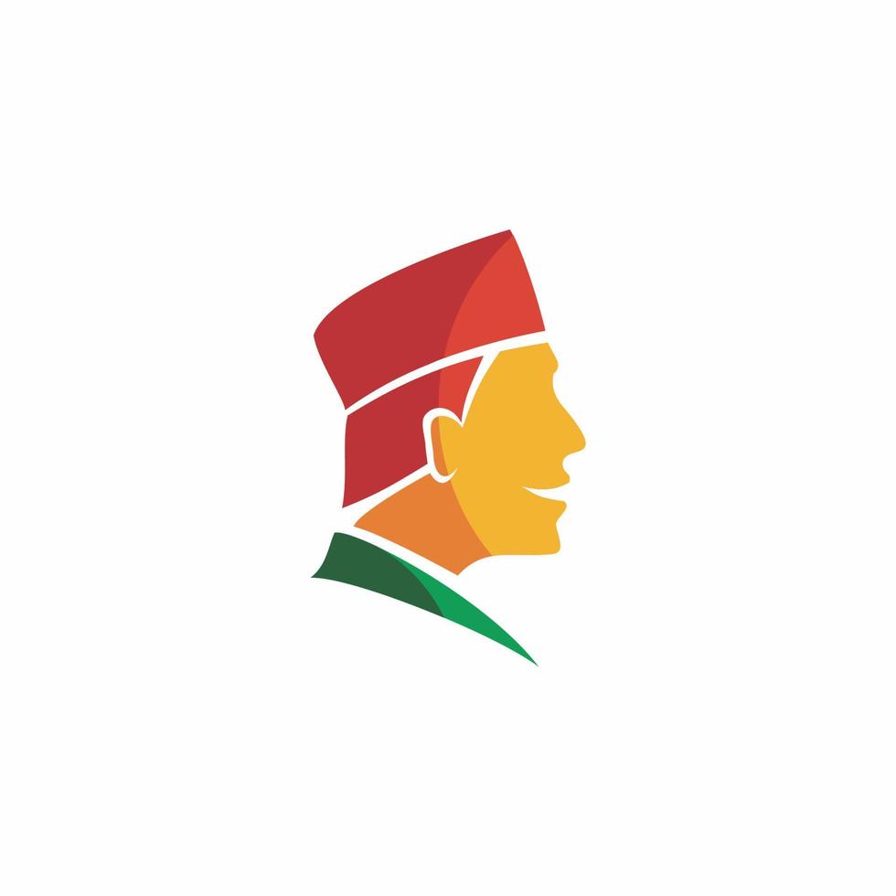 logo d'une tête musulmane masculine colorée avec un visage souriant vecteur