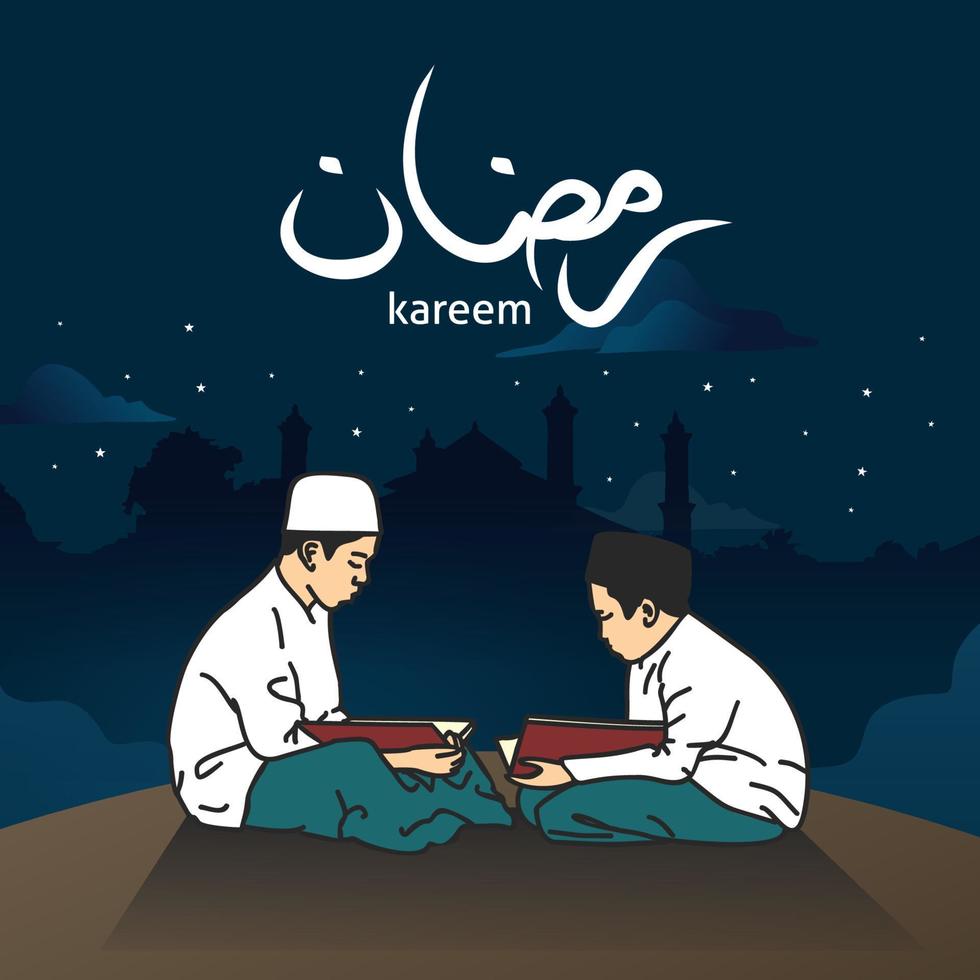 ramadan kareem illustration étudiant islamique en train de lire vecteur