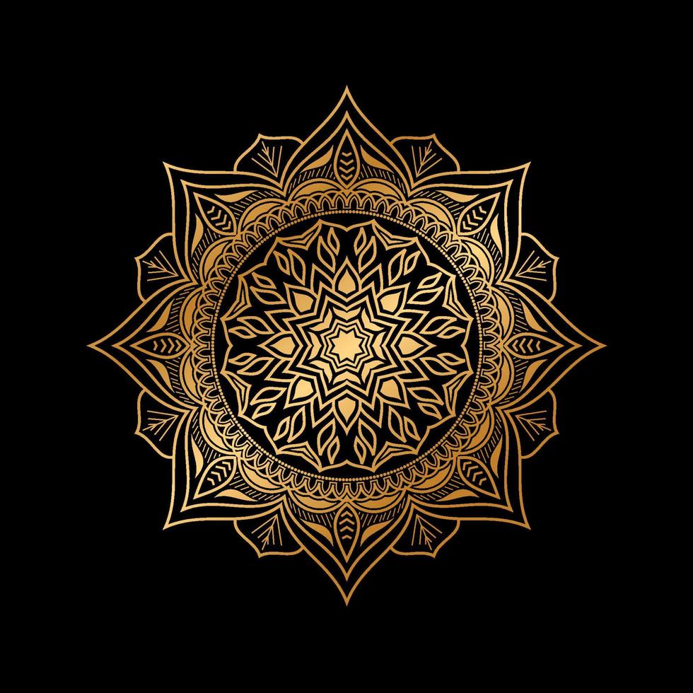 mandala d'or de luxe sur fond noir. motif vintage ethnique. vecteur