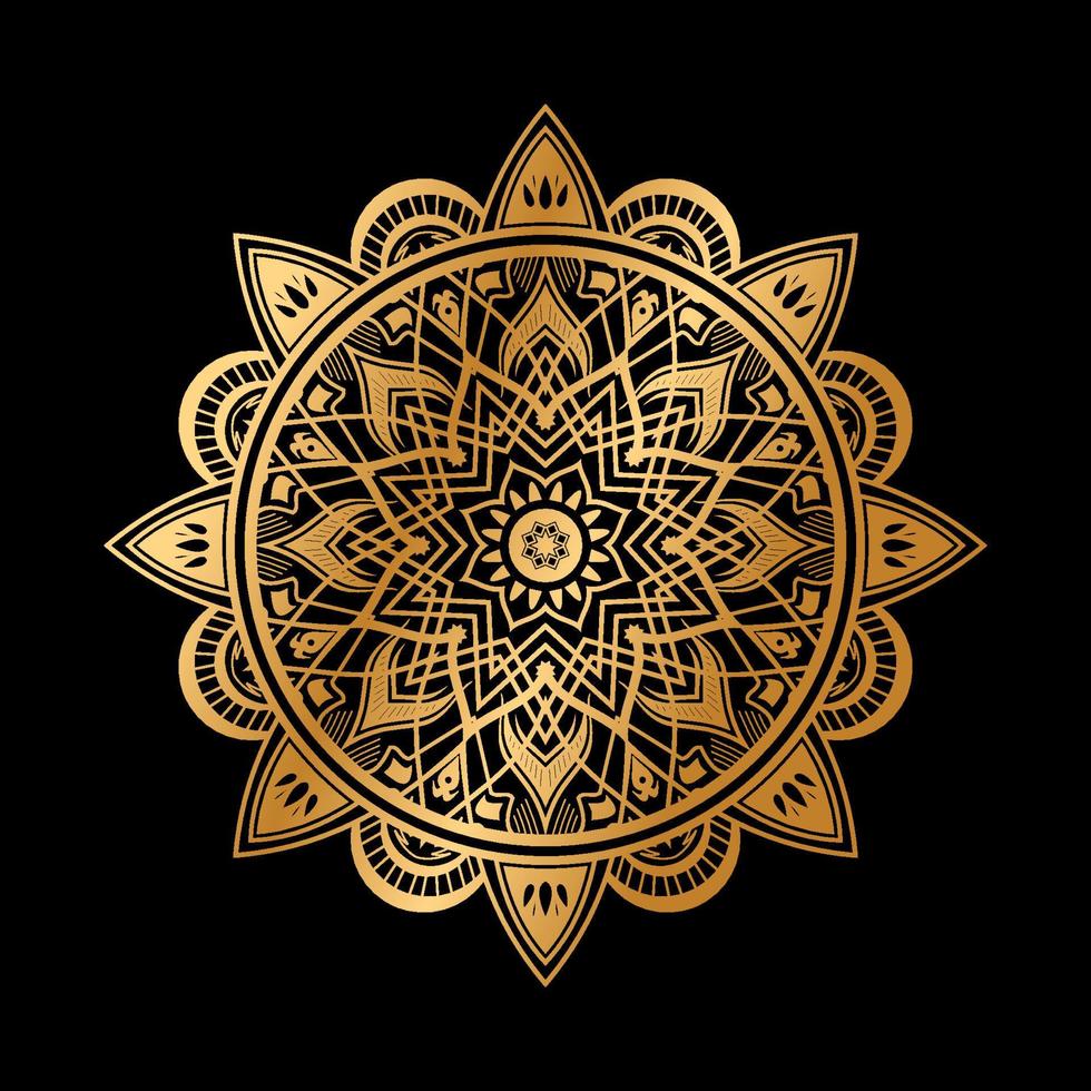 mandala d'or de luxe sur fond noir. motif vintage ethnique. vecteur