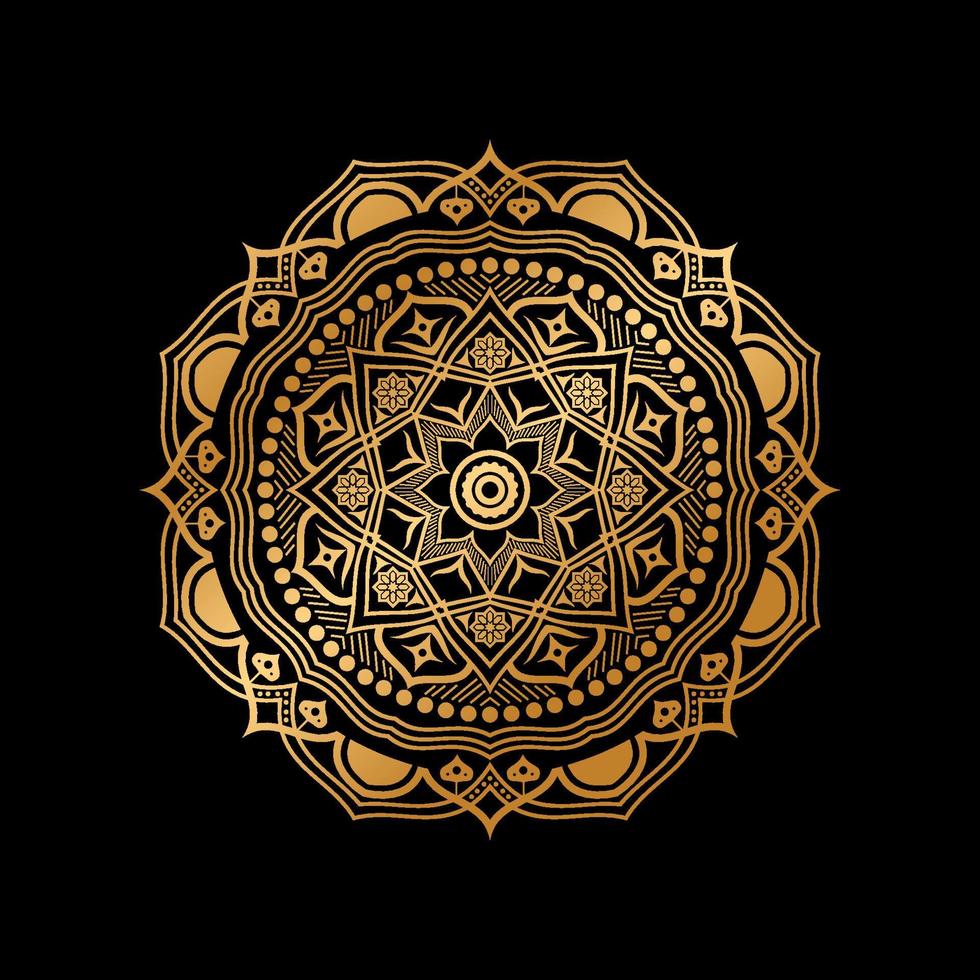 mandala d'or de luxe sur fond noir. motif vintage ethnique. vecteur