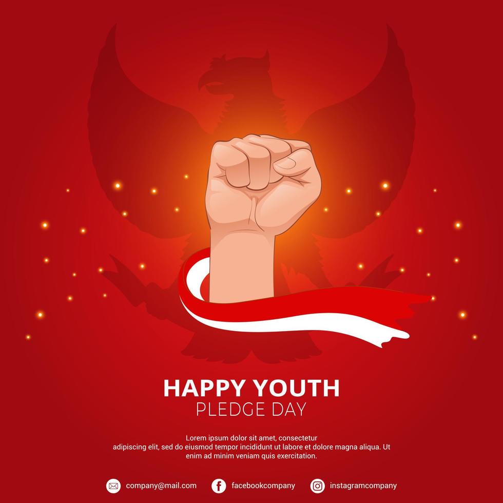conception élégante de la journée des promesses de jeunesse avec la main et le drapeau indonésien et l'oiseau garuda indonésie. illustration vectorielle vecteur
