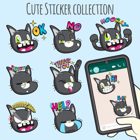 collections de stickers emoji chat mignon vecteur