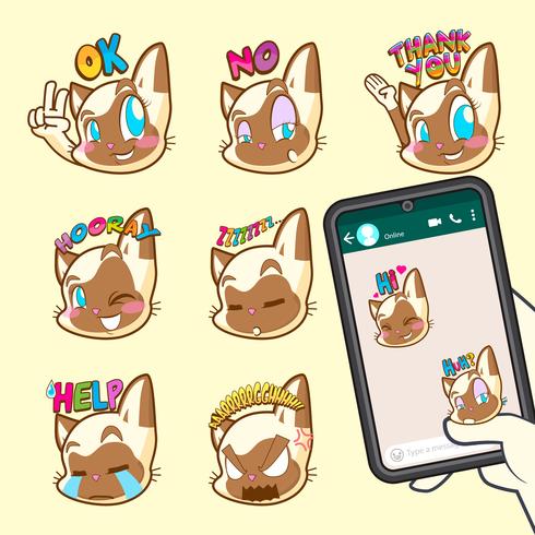 collections de stickers emoji chat mignon vecteur