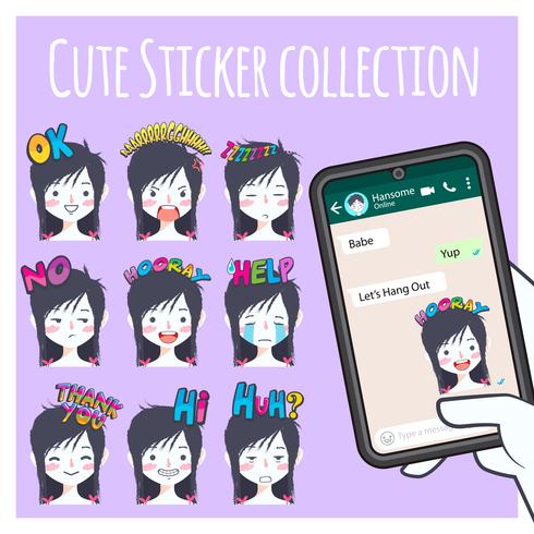 collection de stickers emoji de jolie fille vecteur