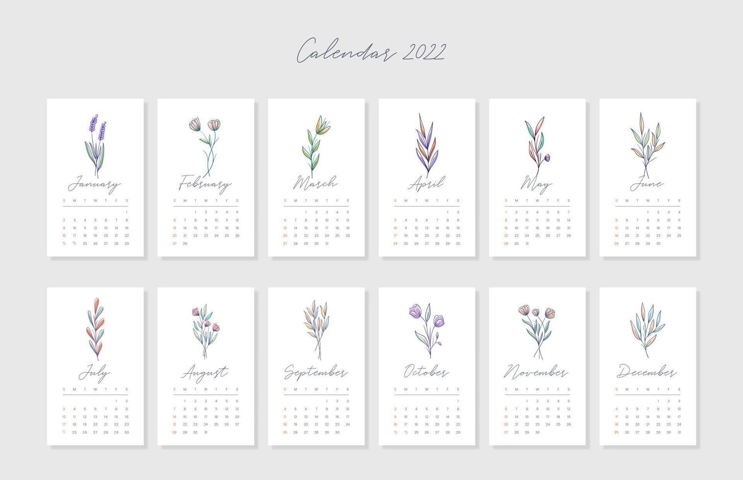 beau modèle de calendrier avec des collections florales vecteur
