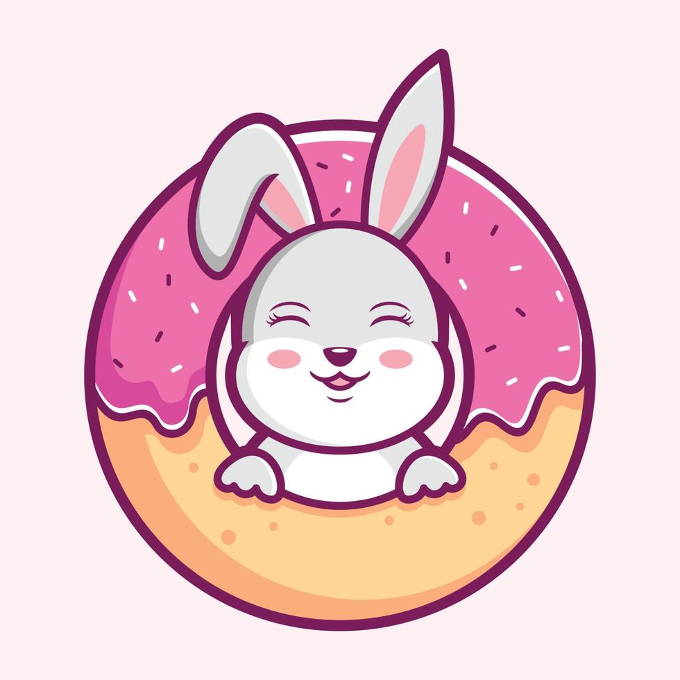 modèle de logo de beignets, lapin dans un vecteur de logo de beignets