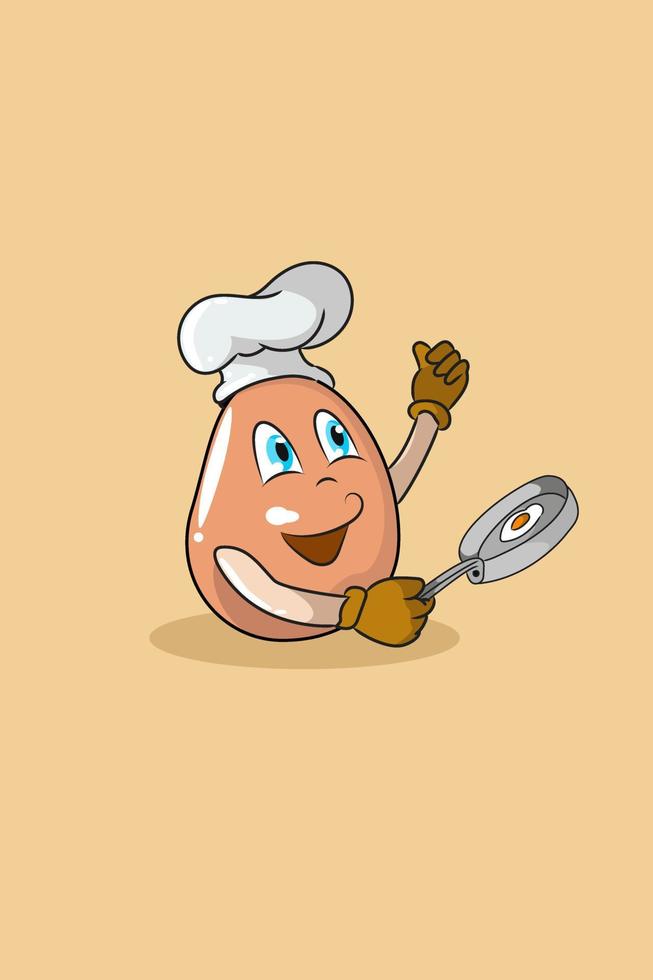 oeufs de dessin animé mignon avec illustration de conception de personnage de cuisine vecteur