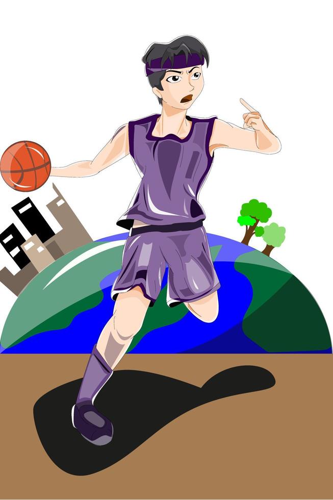 garçon avec illustration de conception de personnage de basket-ball vecteur