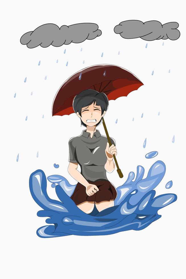 fille avec illustration de conception de personnage de parapluie vecteur