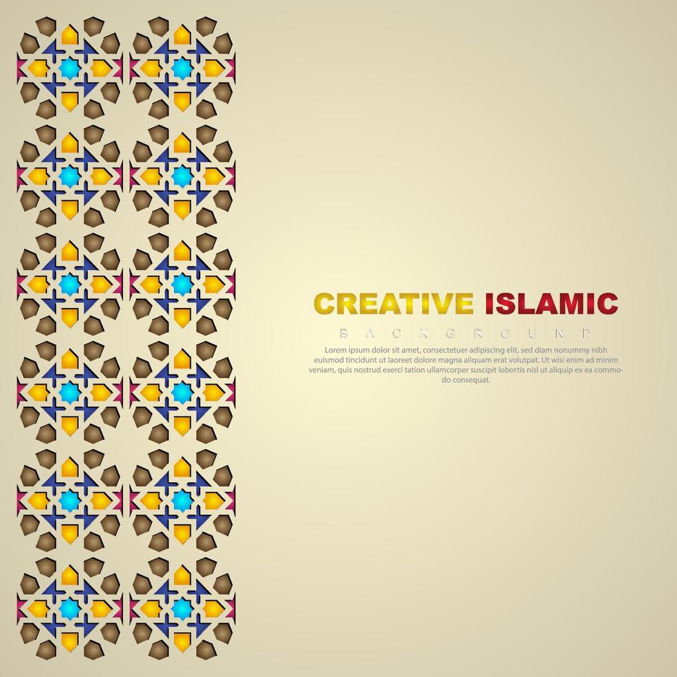 fond de bannière de carte de voeux islamique avec des détails colorés ornementaux d'ornement d'art islamique en mosaïque florale vecteur