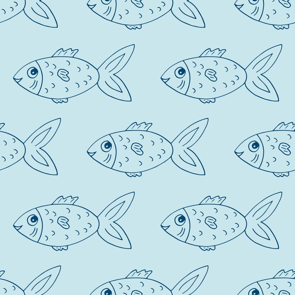 doodle dessiné à la main de modèle sans couture de poisson. , minimalisme, scandinave, couleurs tendance 2022. vie marine, mer océan fond d'écran textile papier d'emballage vecteur