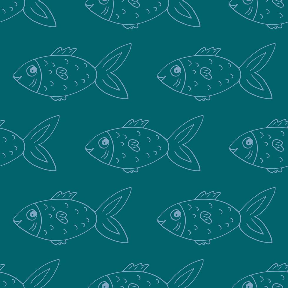 doodle dessiné à la main de modèle sans couture de poisson. , minimalisme, scandinave, couleurs tendance 2022. vie marine, mer océan fond d'écran textile papier d'emballage vecteur