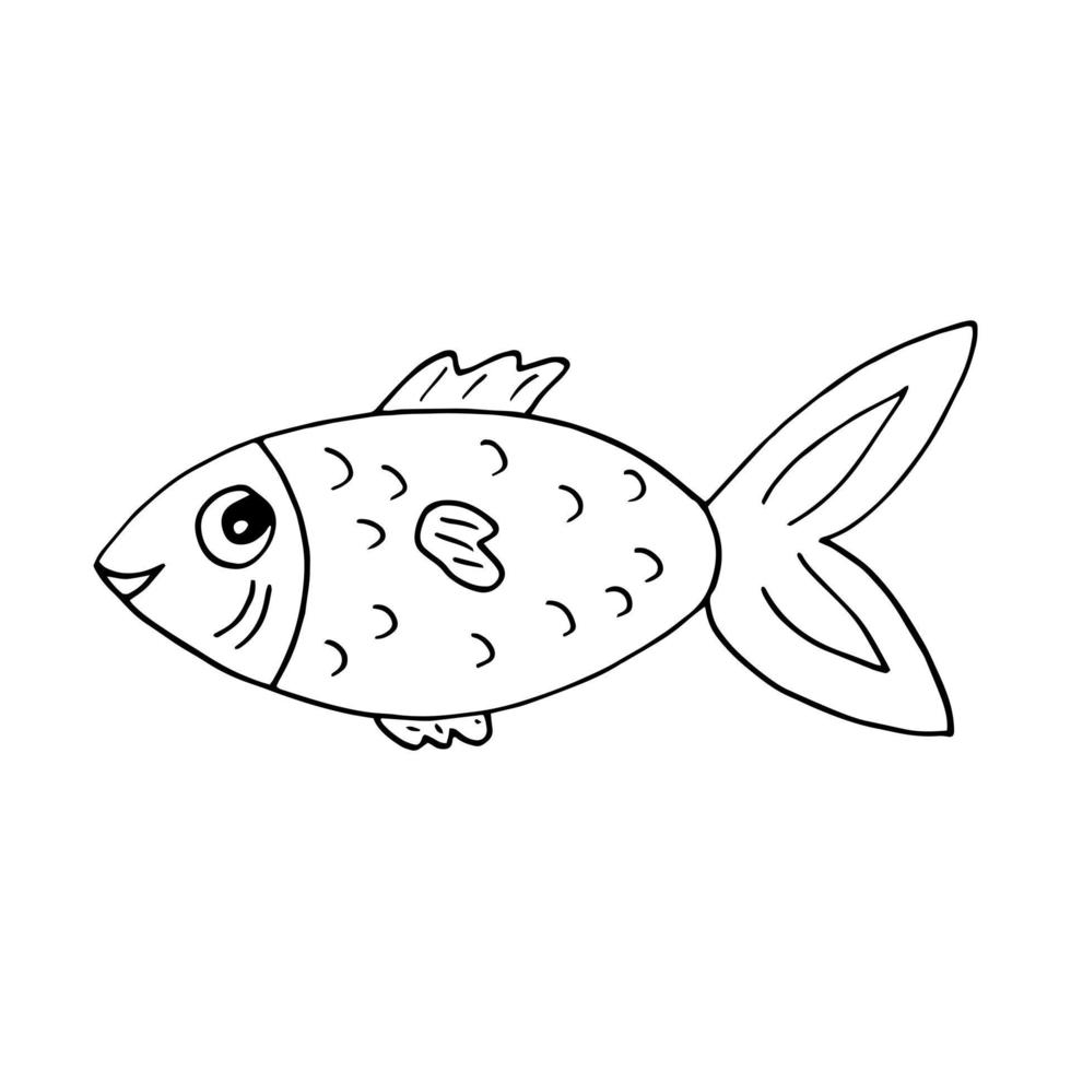 doodle dessiné à la main de poisson. , minimalisme, scandinave, monochrome, icône d'autocollant mer océan vie marine nordique vecteur