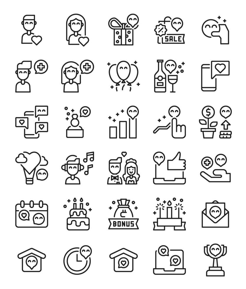 pack d'icônes de bonheur de conception de ligne simple vecteur