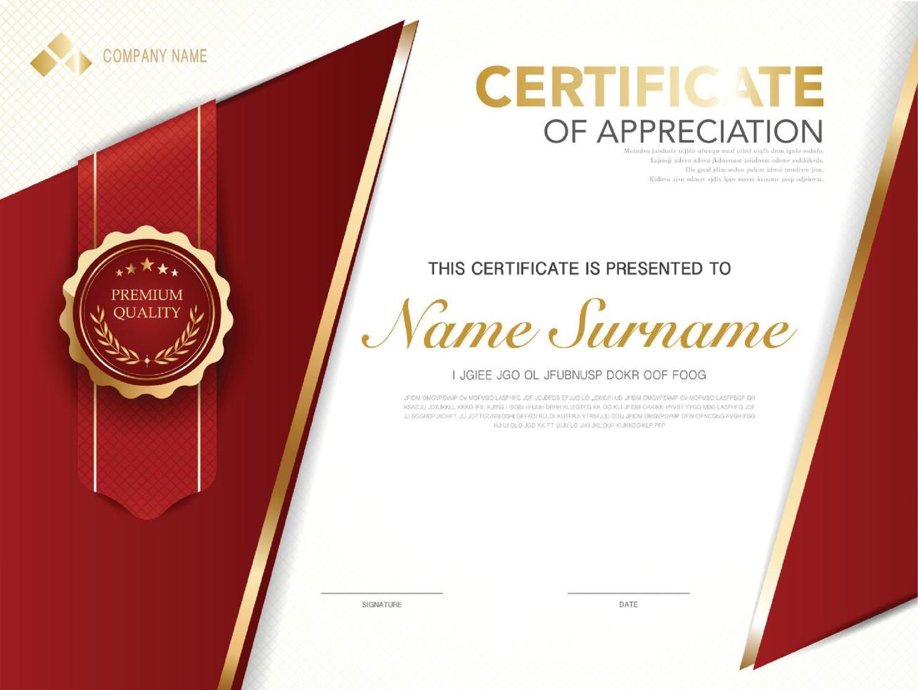 modèle de certificat de diplôme couleur rouge et or avec image vectorielle de luxe et de style moderne vecteur