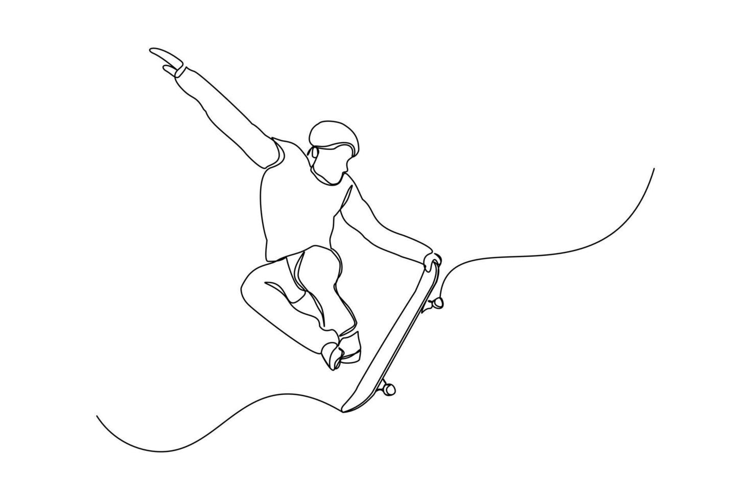 dessin en ligne continu d'un jeune homme jouant au skateboard. thème d'illustration vectorielle de sport d'art d'une seule ligne. personne jouer à un jeu pour l'exercice et passe-temps isolé sur fond blanc vecteur