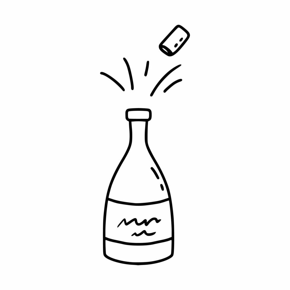 bouteille de champagne de style doodle. vecteur