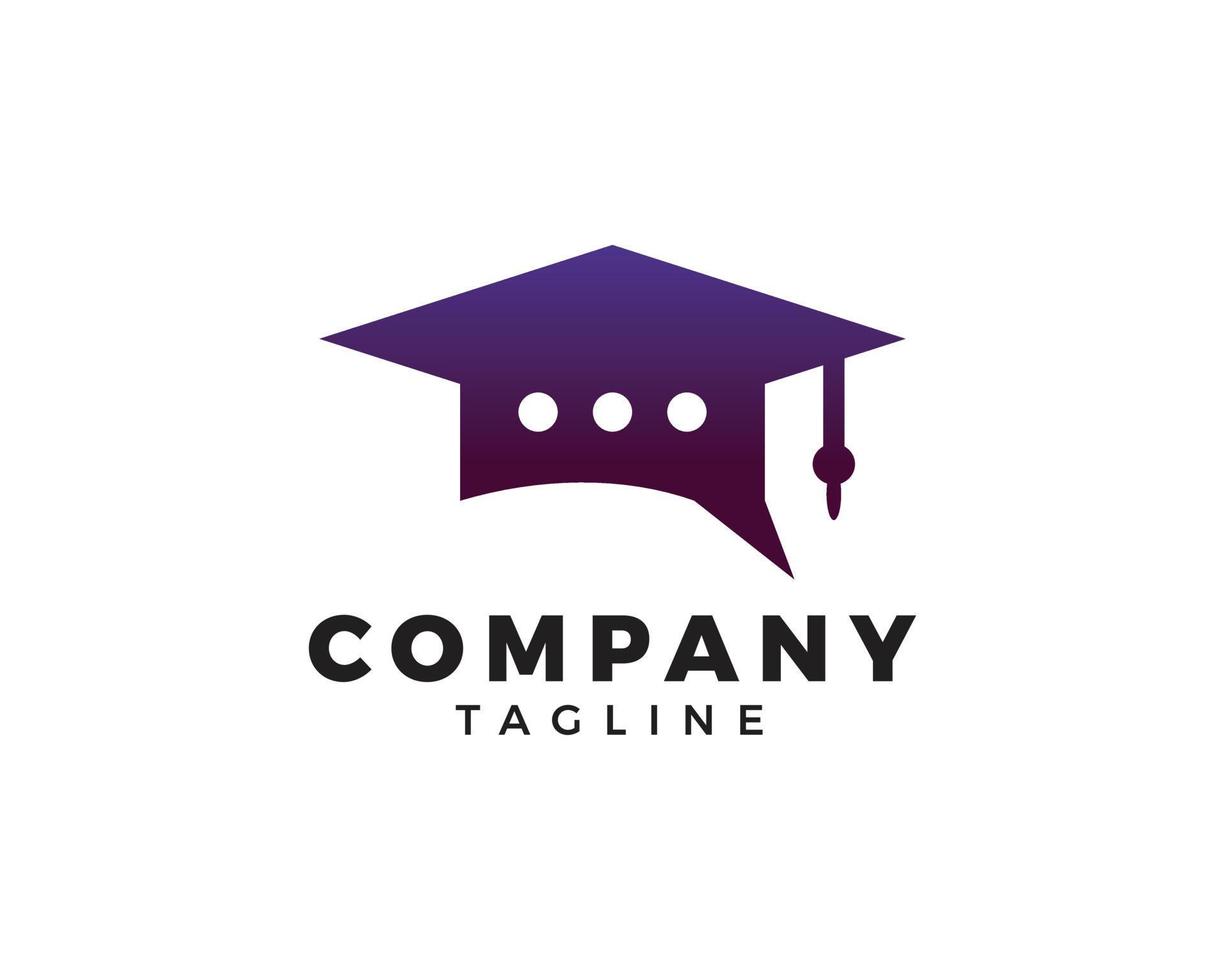 modèle de logo vectoriel de chat étudiant, bulle de chat avec une conception d'icône de chapeau de graduation