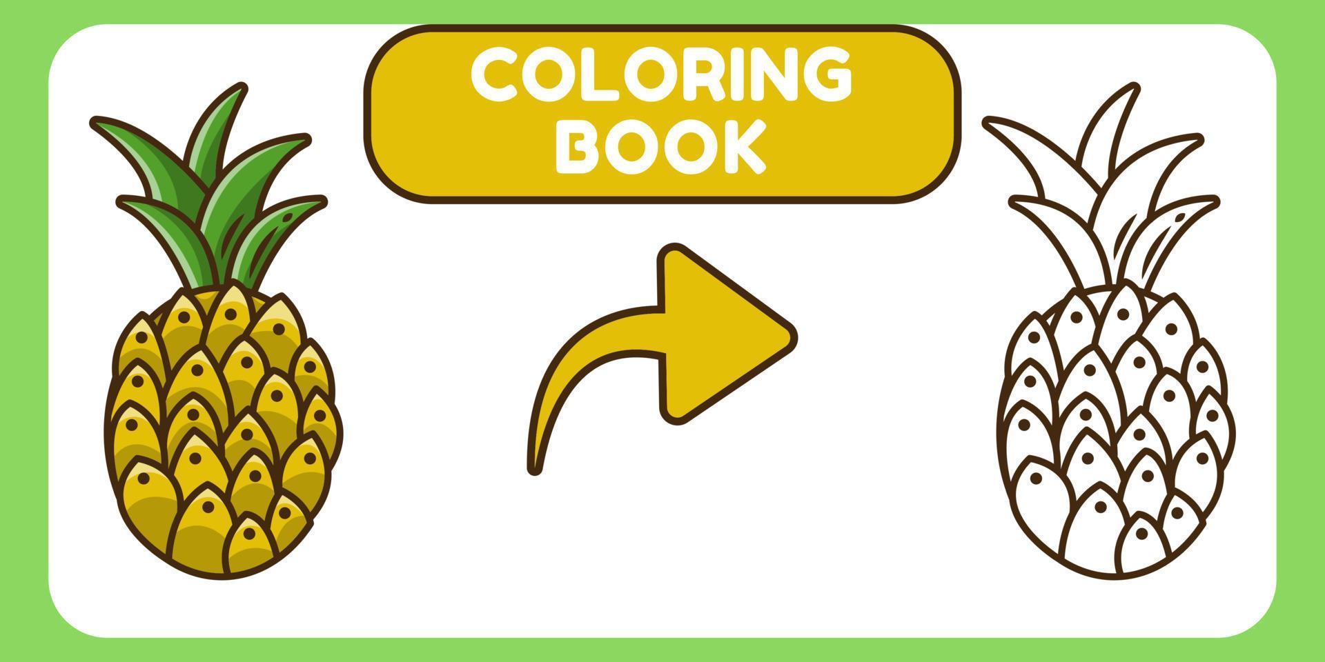 livre de coloriage de doodle de dessin animé dessiné à la main d'ananas mignon pour les enfants vecteur
