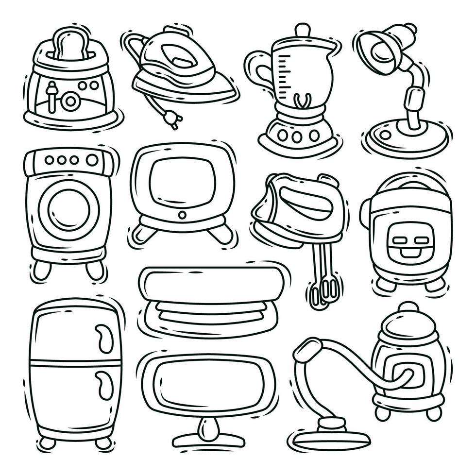 coloriage de paquet d'outils électroniques doodle dessin animé dessiné à la main vecteur