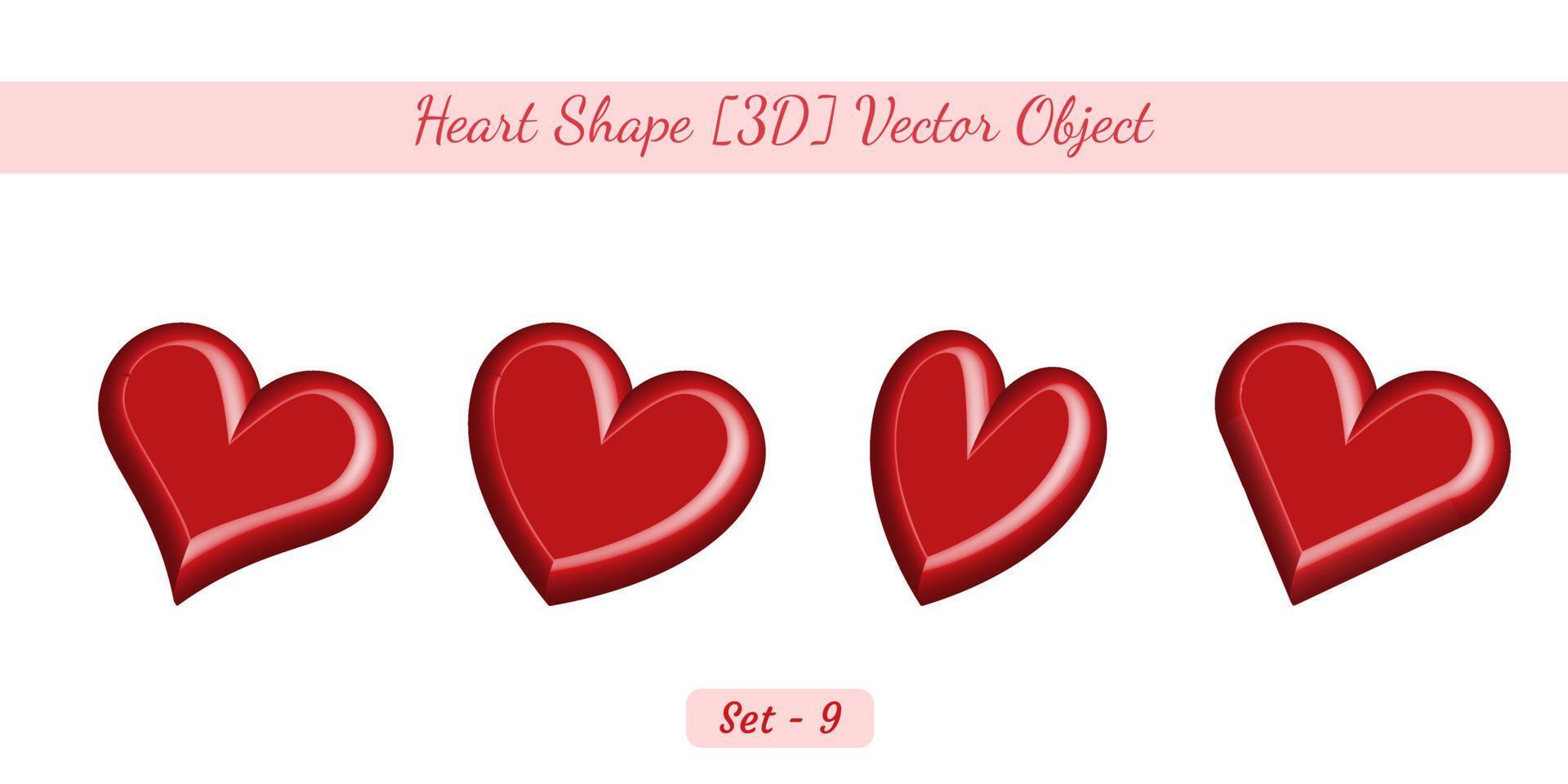 ensemble d'objets créatifs en forme de coeur 3d, ensemble d'objets vectoriels en forme de coeur créé sur fond blanc. vecteur