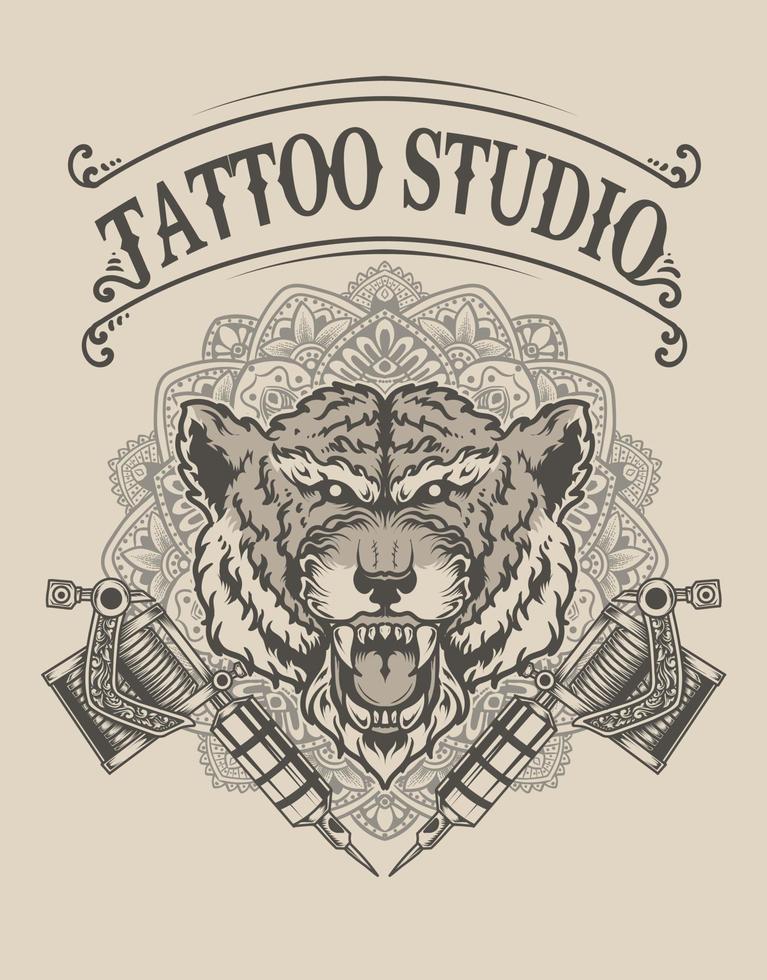 illustration logo de studio de tatouage vintage vecteur