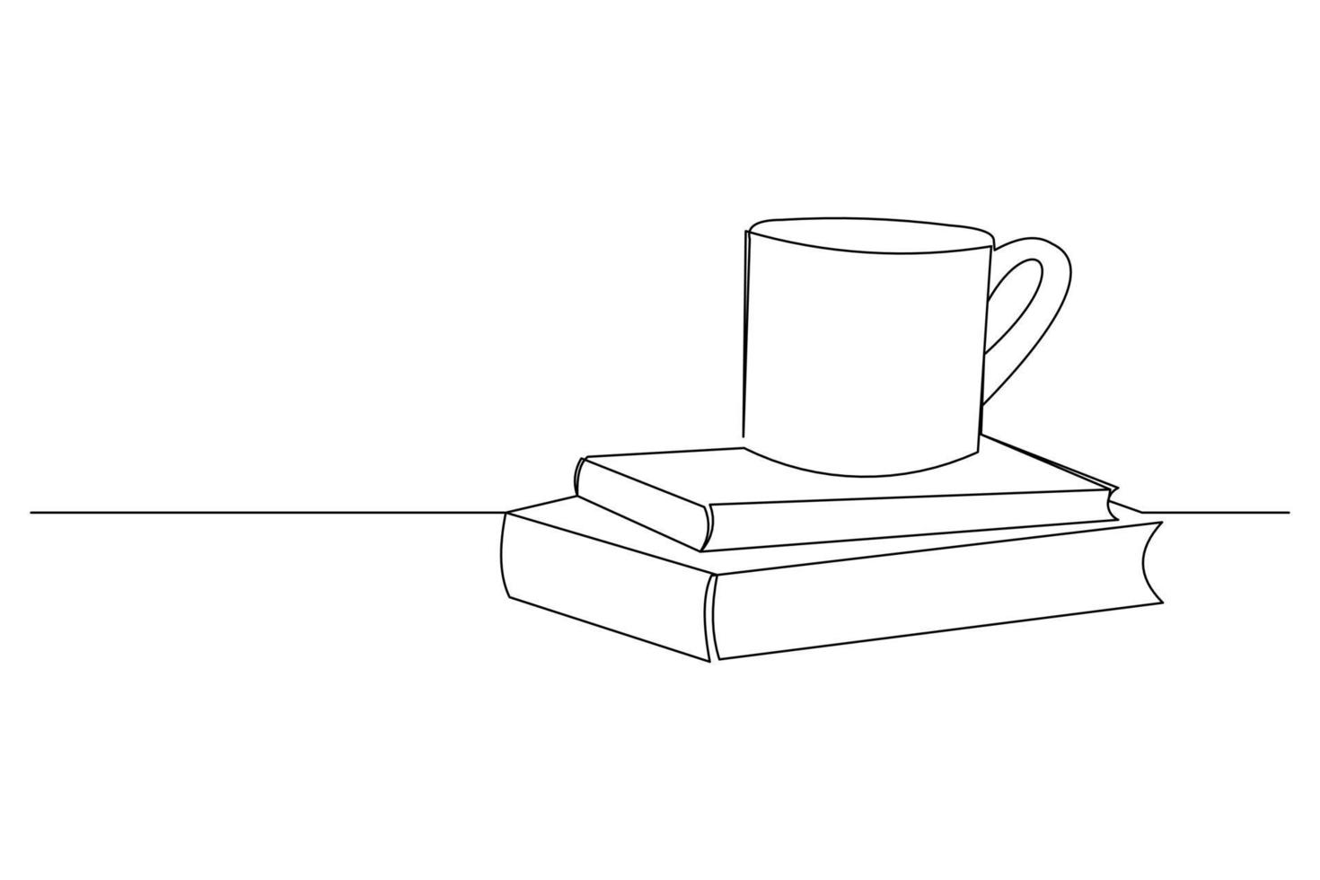 dessin en ligne continu d'une pile de livres à côté d'une tasse de café au bureau. rédaction d'un projet de concept d'entreprise. illustration graphique vectorielle de conception de dessin au trait unique moderne vecteur