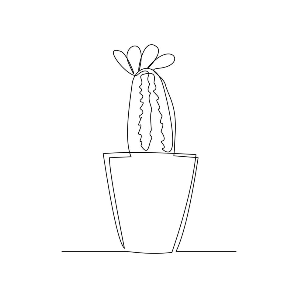 dessin en ligne continu de cactus en pot. un lien art isolé fond blanc de cactus en pot. illustration vectorielle vecteur