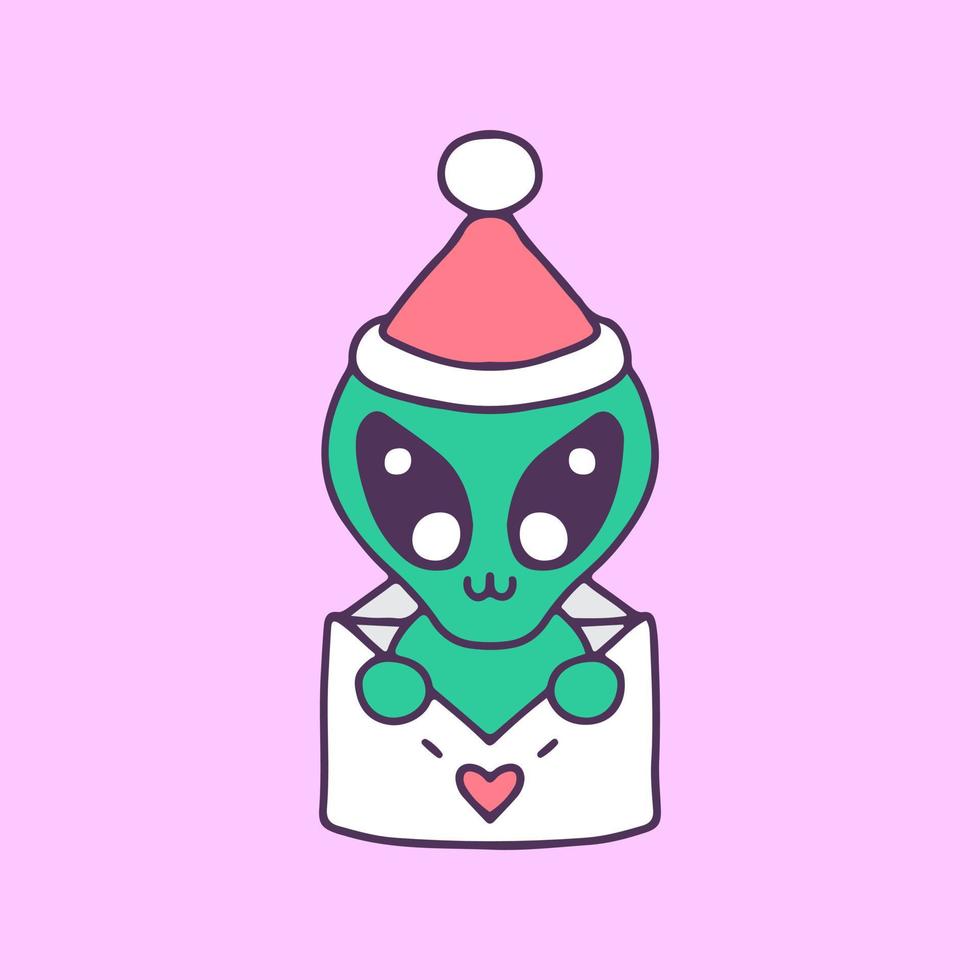 mignon extraterrestre avec lettre d'amour célébrer l'illustration de noël. graphiques vectoriels pour les impressions de t-shirts et autres utilisations. vecteur