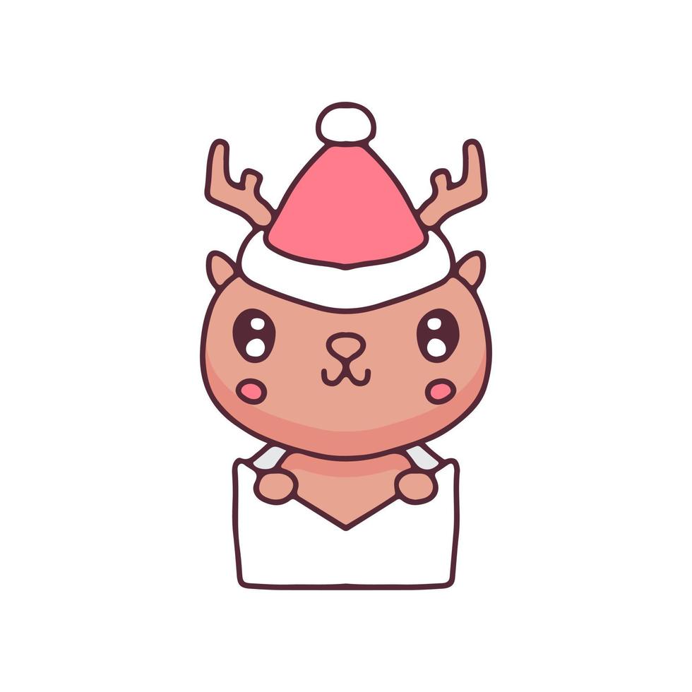 kawaii renne dans le dessin animé de l'enveloppe. illustration de noël. graphiques vectoriels pour les impressions de t-shirts et autres utilisations. vecteur