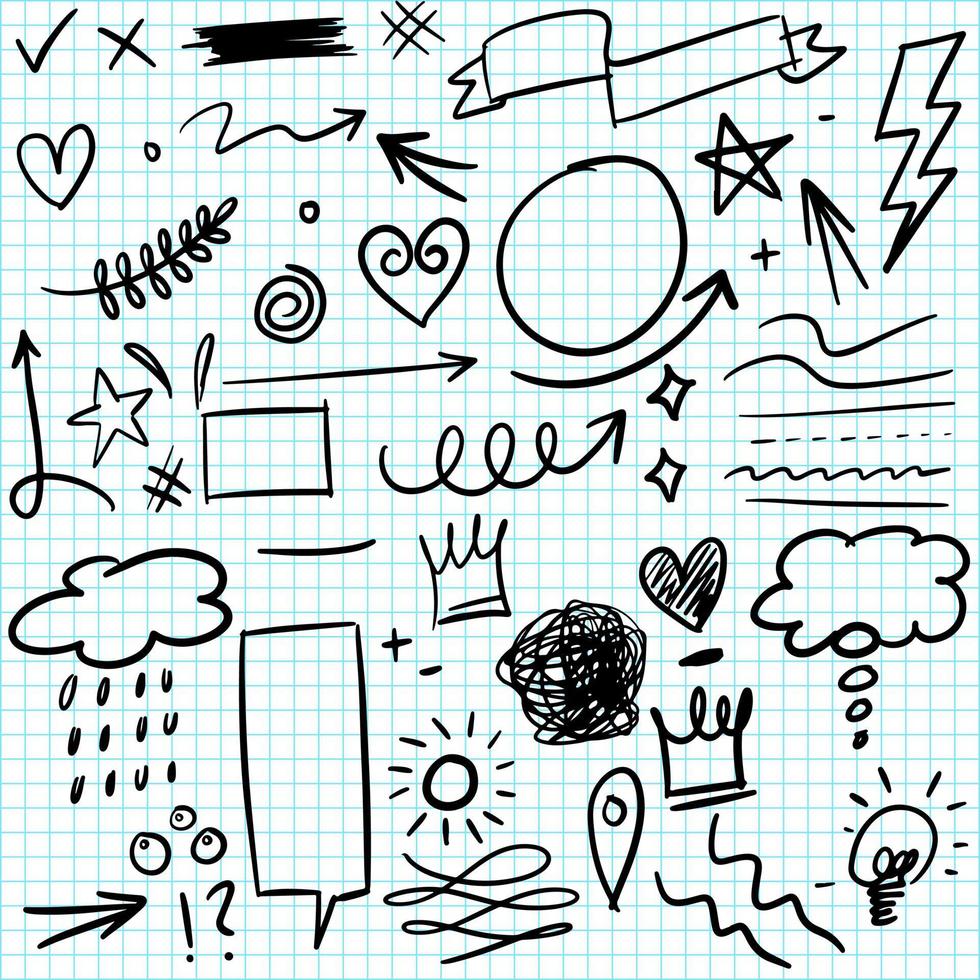 éléments de doodle ensemble dessinés à la main pour la conception de concept. illustration vectorielle. vecteur