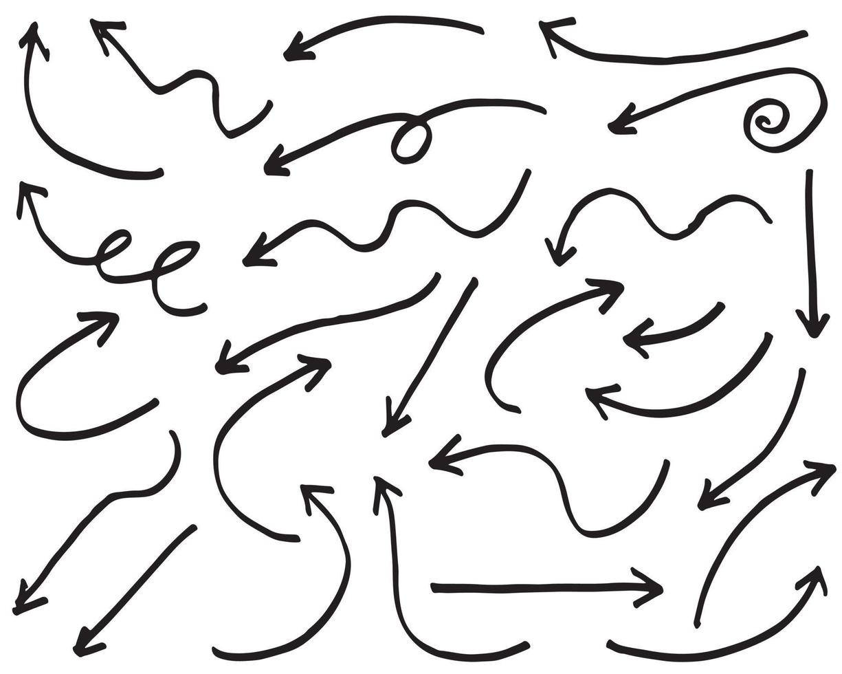 jeu d'icônes de flèche dessiné à la main isolé sur fond blanc. illustration vectorielle de griffonnage. vecteur