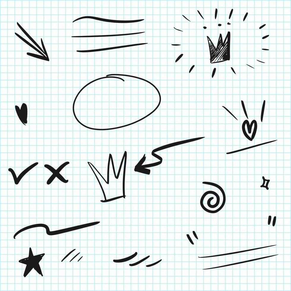 éléments de doodle ensemble dessinés à la main pour la conception de concept. illustration vectorielle. vecteur