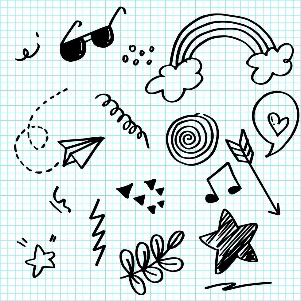 éléments de doodle ensemble dessinés à la main pour la conception de concept. illustration vectorielle. vecteur