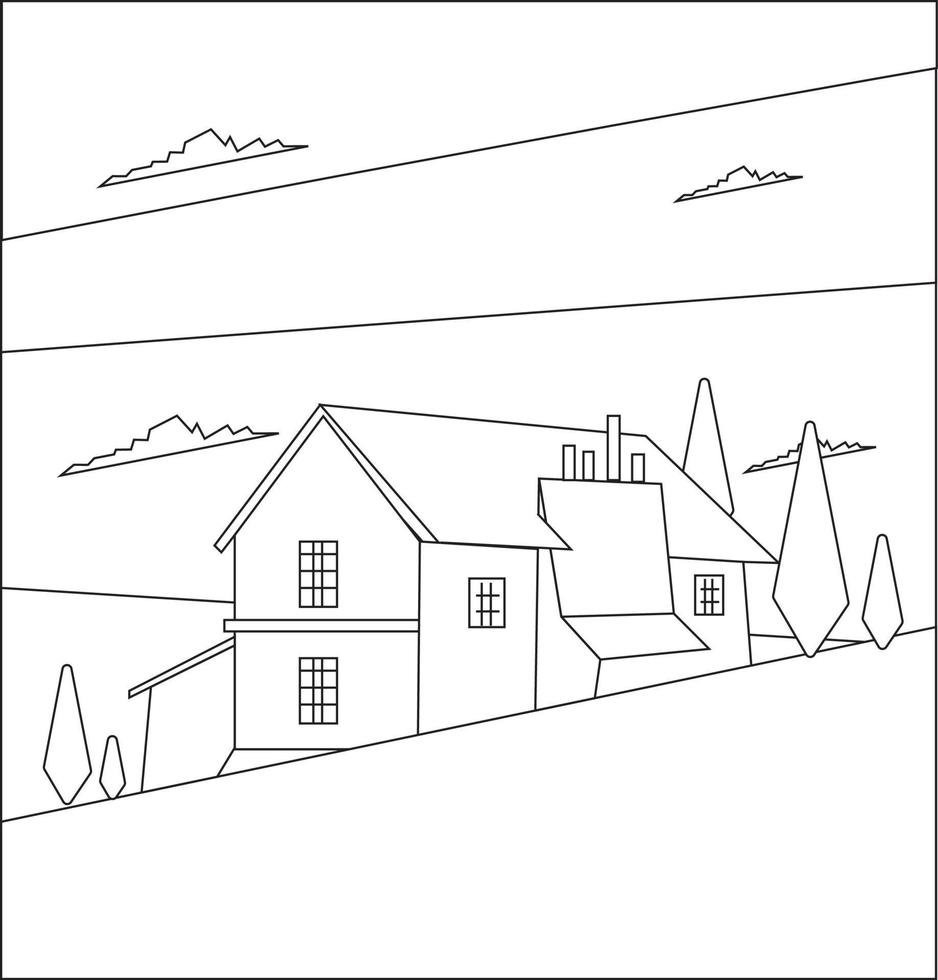 conception de page de coloriage de maison. conception de pages à colorier pour les enfants. conception de page de coloriage simple. vecteur