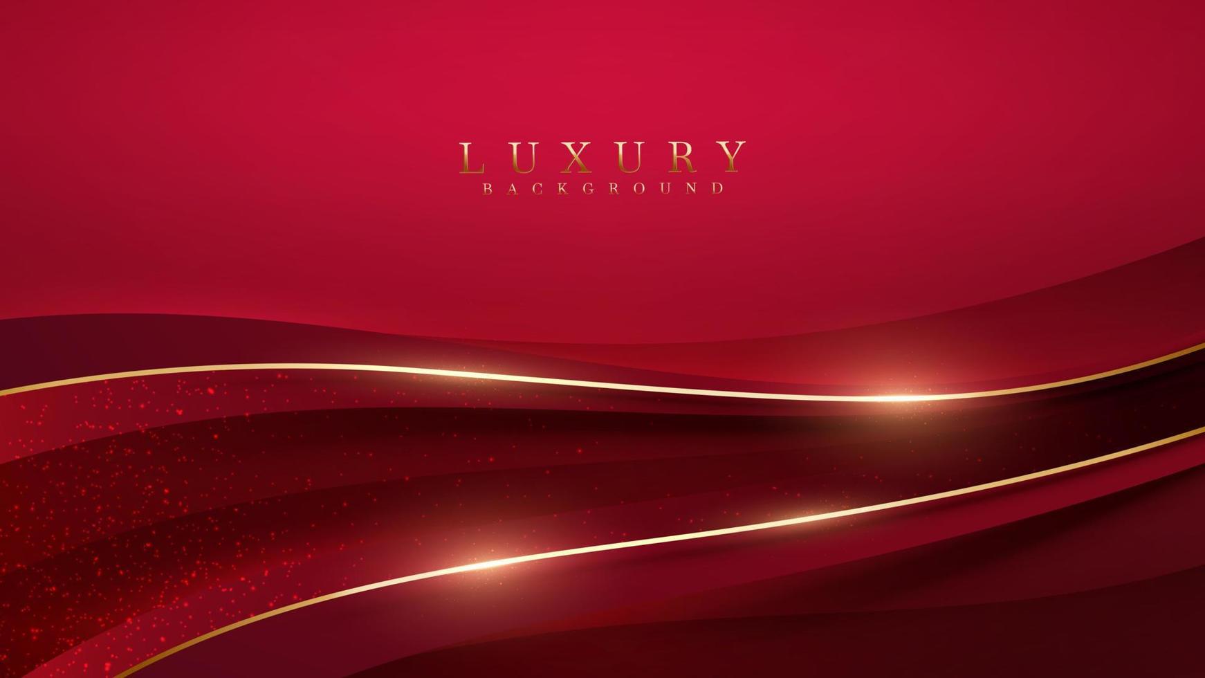 fond de luxe rouge avec décoration courbe dorée et effet de lumière scintillant. vecteur