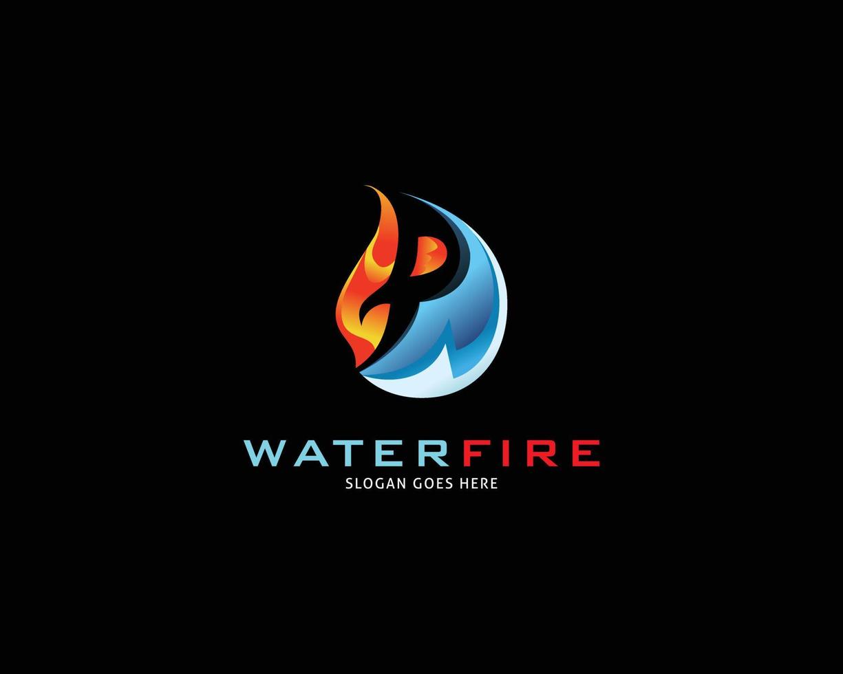modèle de logo feu et eau lettre p vecteur