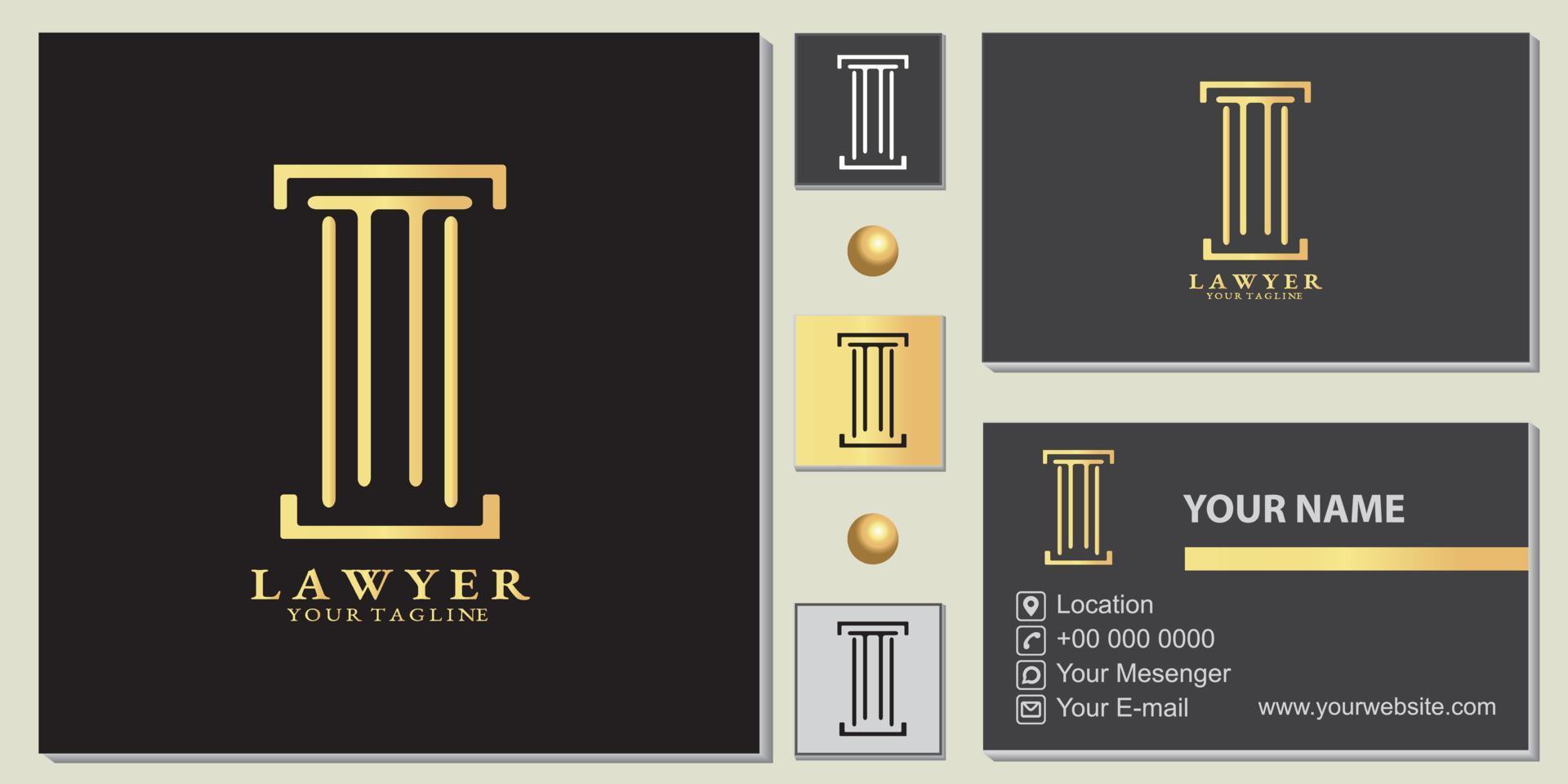 modèle premium de luxe or maître avocat pilier logo avec élégant vecteur de carte de visite eps 10
