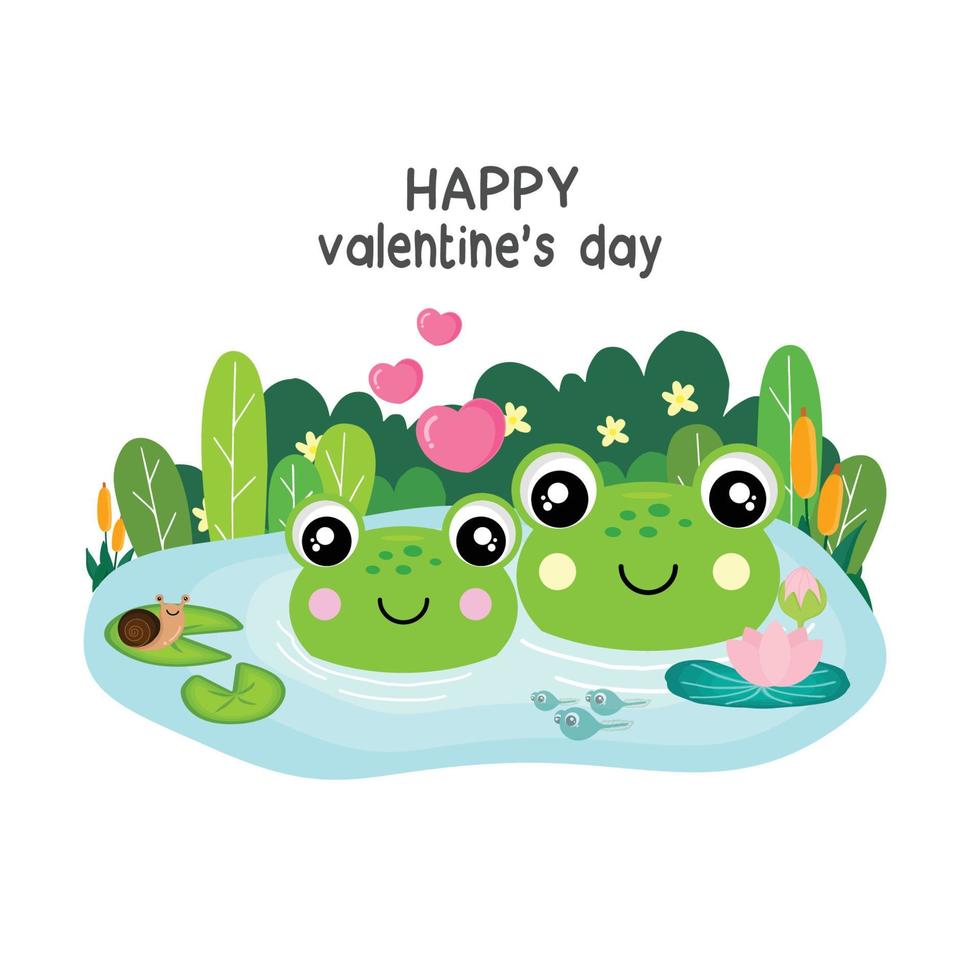 carte de voeux saint valentin. jolis couple de grenouilles tombent amoureux. vecteur