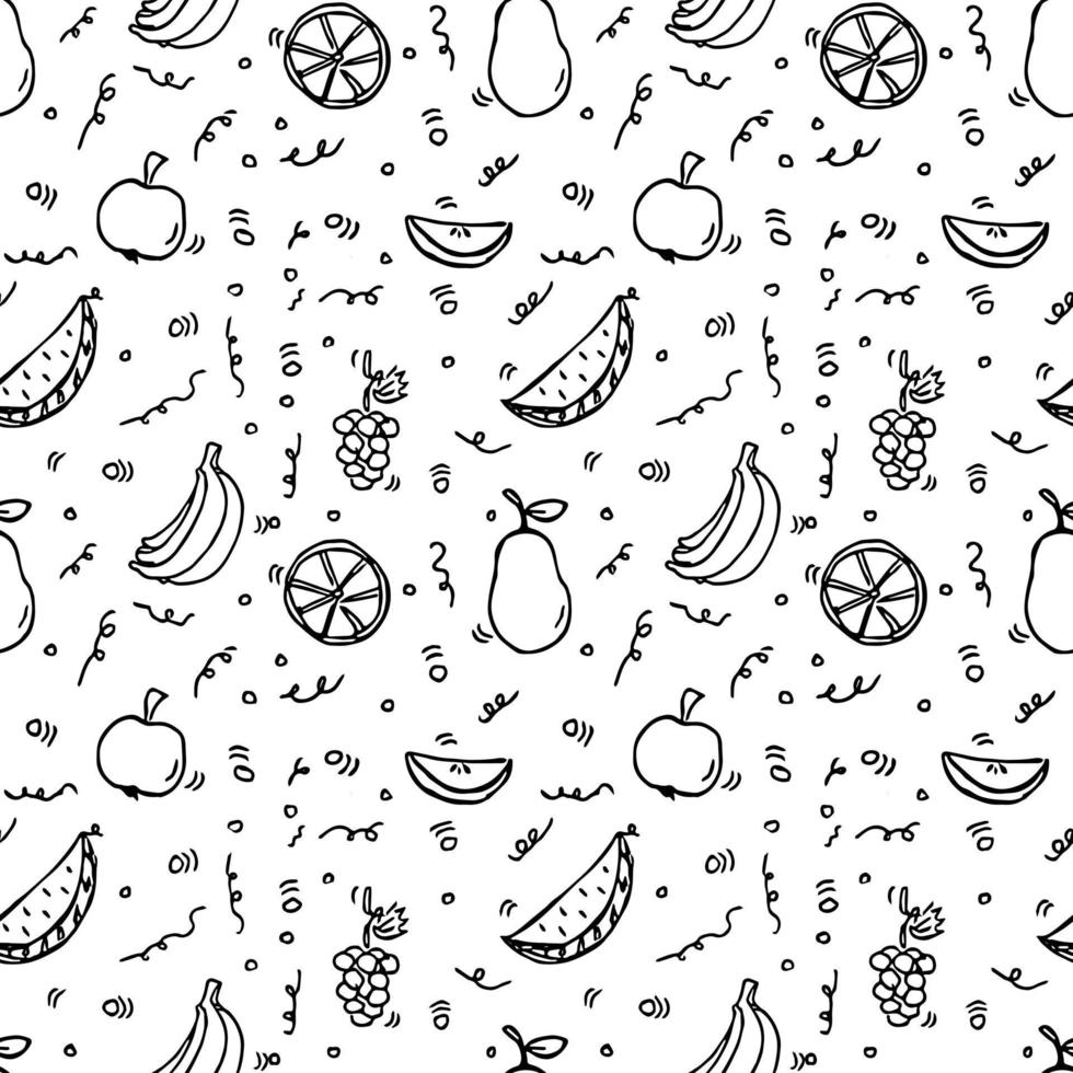 modèle vectoriel de fruits sans soudure. vecteur de griffonnage avec motif de fruits sur fond blanc. motif de fruits vintage, fond d'éléments sucrés pour votre projet, menu, boutique de café.