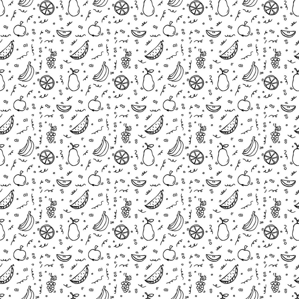 modèle vectoriel de fruits sans soudure. vecteur de griffonnage avec motif de fruits sur fond blanc. motif de fruits vintage, fond d'éléments sucrés pour votre projet, menu, boutique de café.